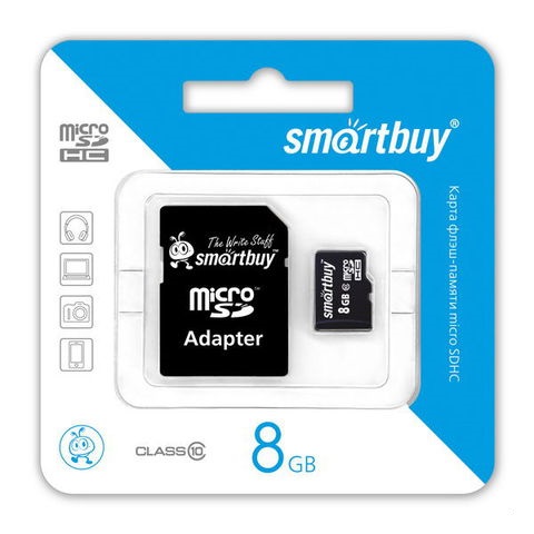 Карта памяти MicroSDHC Smart Buy 8GB class10 с SD - фото